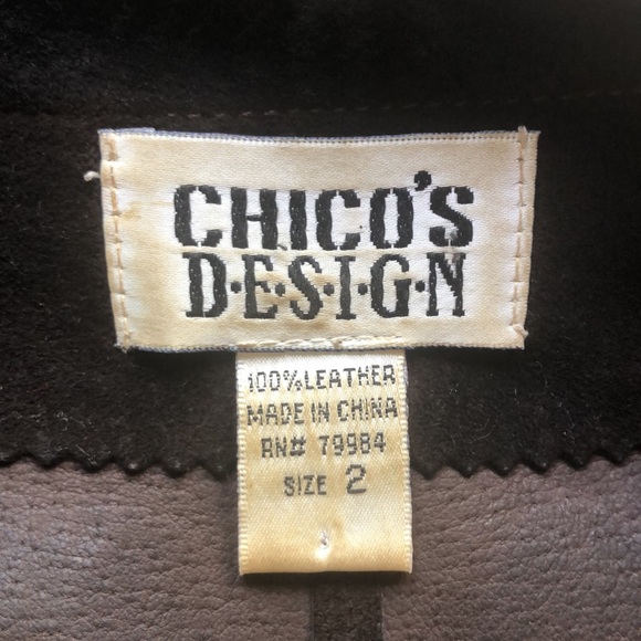 Chico’s Brown Leather Suede Collarless Jacket Coat Topper with Fringe Trim - Picture 14 of 16